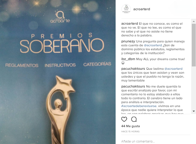 Respuesta de ACROARTE a todo el que ha criticado los Premios Soberano 2017