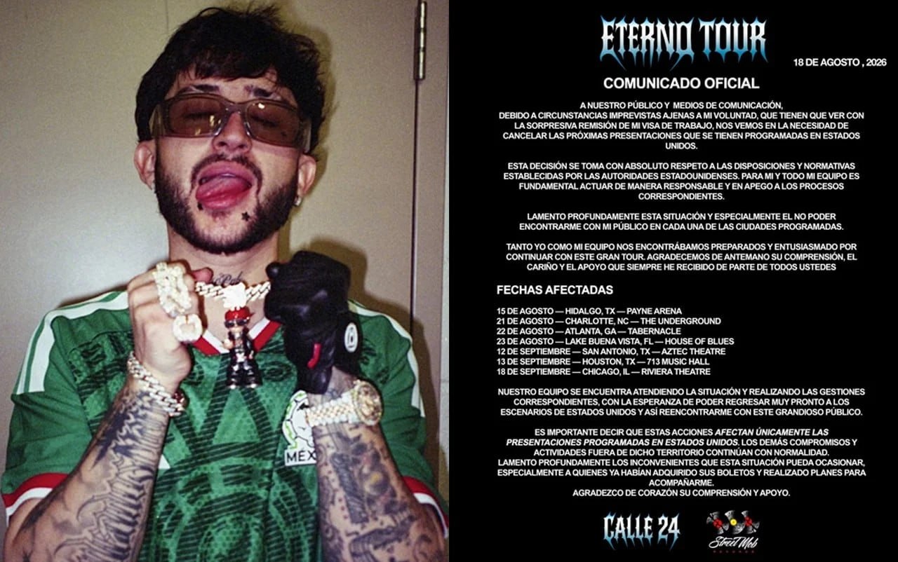 Cancelan visa a Calle 24 durante su gira Eterno Tour en Estados Unidos